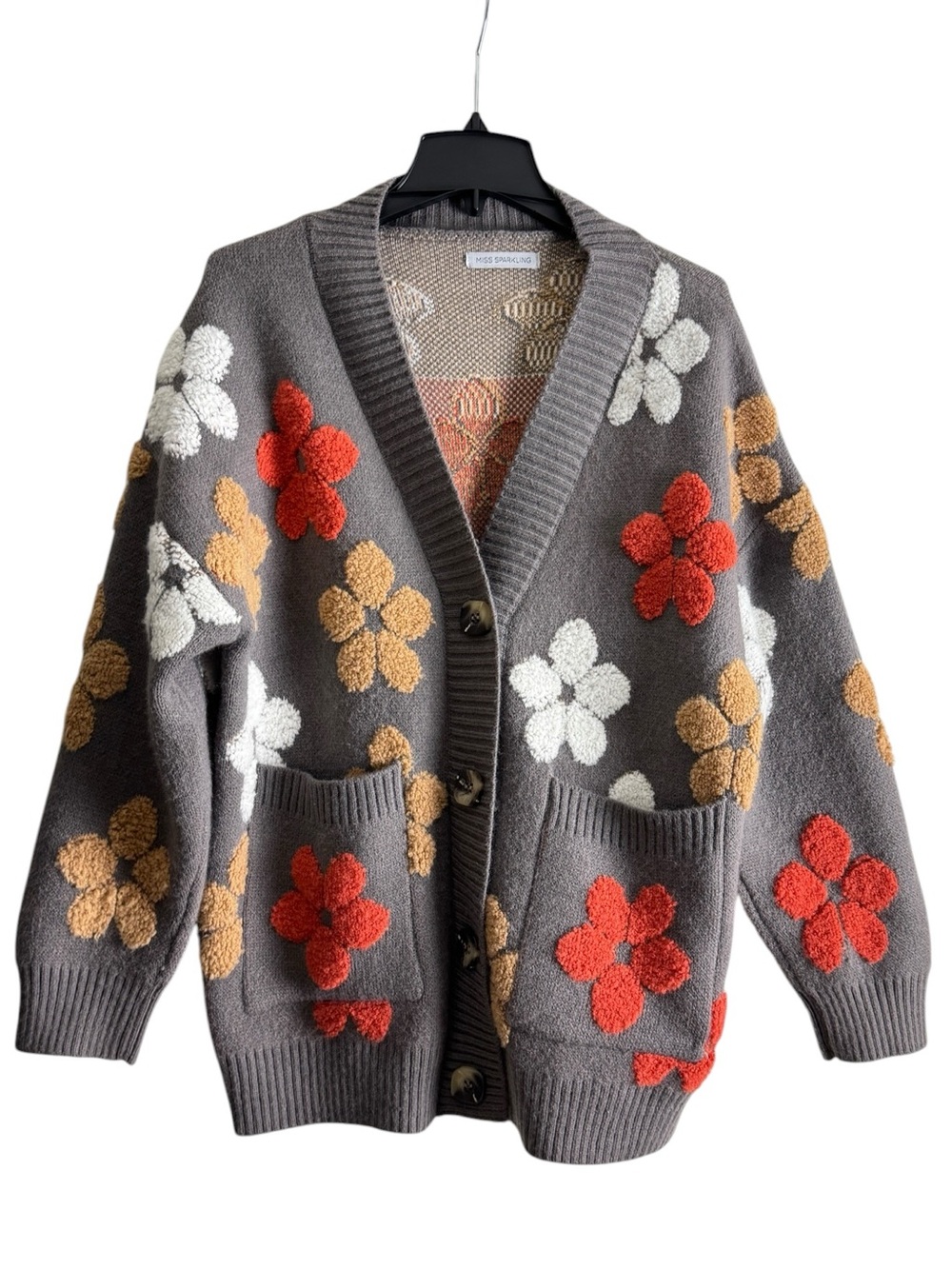 Miss Sparkling Gray Flower Cardigan Size M